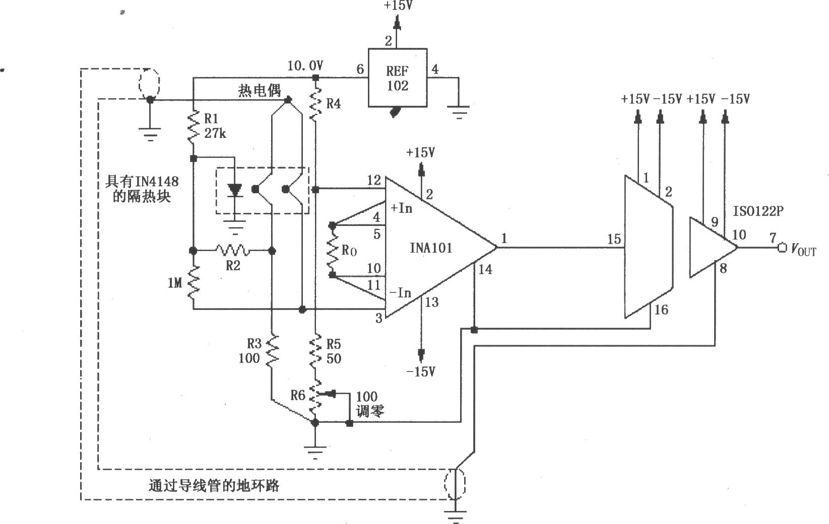 《热电偶放大电路(ISO122P/124、INA101)》相关图片 热电偶放大电路(ISO122P/124、INA101)