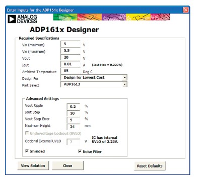 图8.ADP1613升压转换器EXCEL设计工具