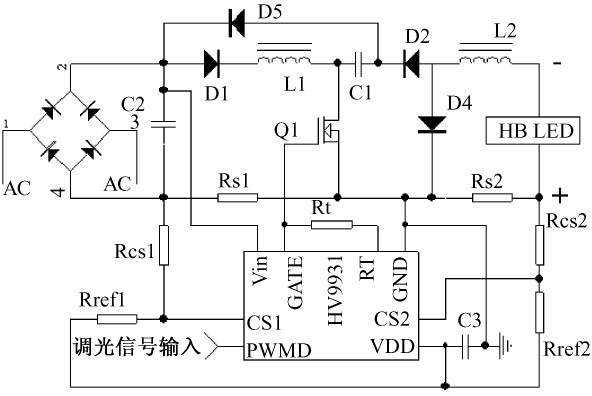 图2 基于HV9931 的LED 路灯驱动电路