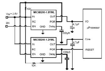 排序电路,主稳压器的POR使能从稳压器,POR延迟由低电容的设置