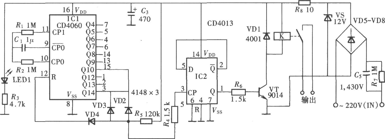 自动循环定时器电路(CD406、CD4013)