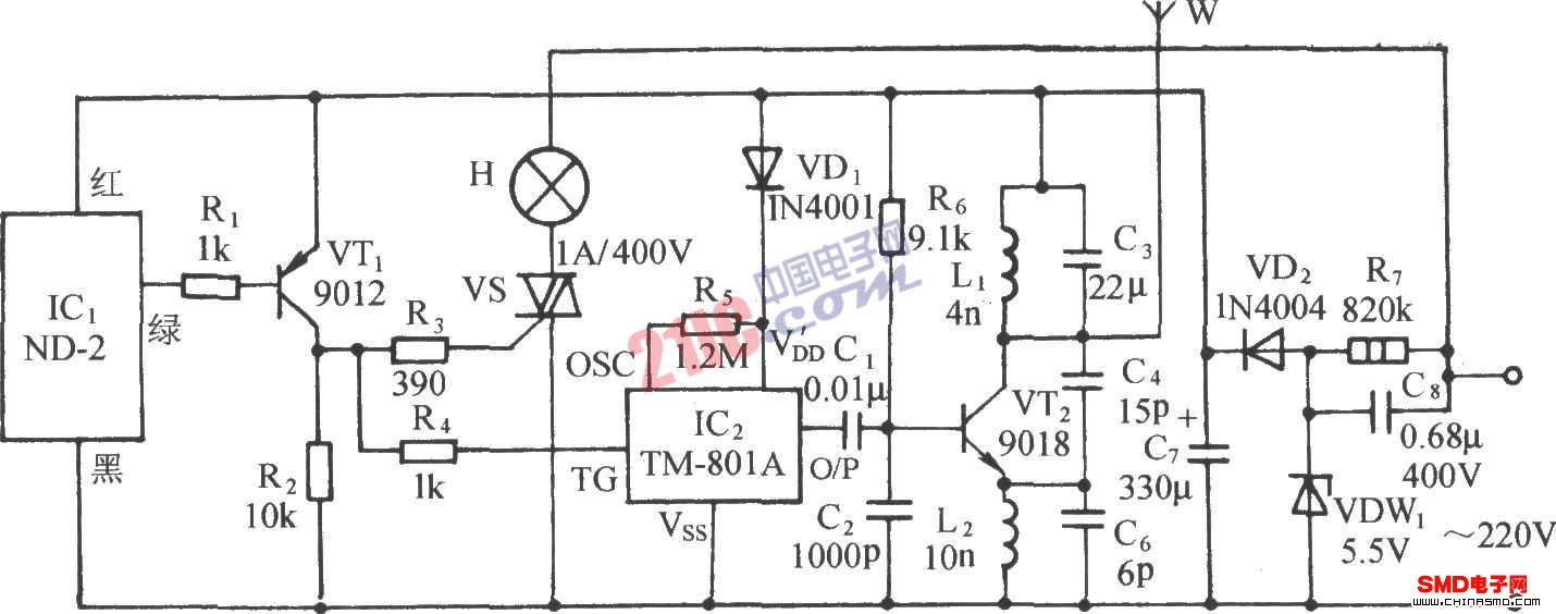 振动传感语音调频无线发射机电路(ND-2、TM-801A)
