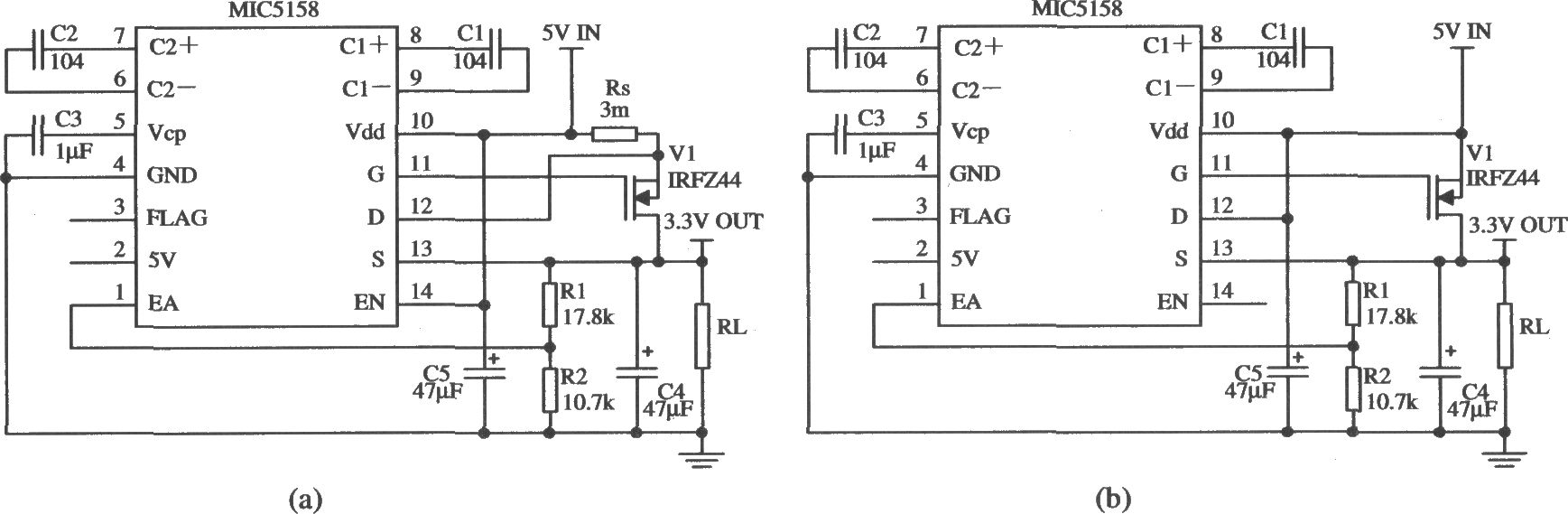 由MIC5158构成的外围电路简单的5V输入、3.3V／10A输出的线性稳压