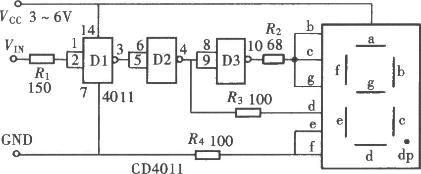 用门电路组成的文字显示型逻辑笔之二(CD4011)