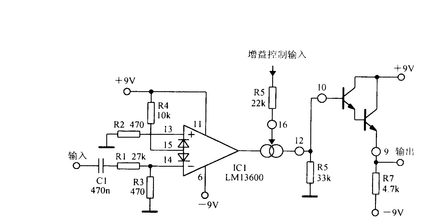 LMl3600可变增益放大电路
