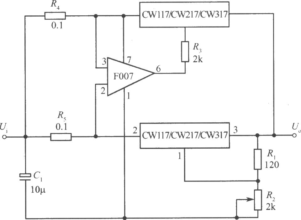 两只CW117/CW217/CW317构成的并联扩展输出电流