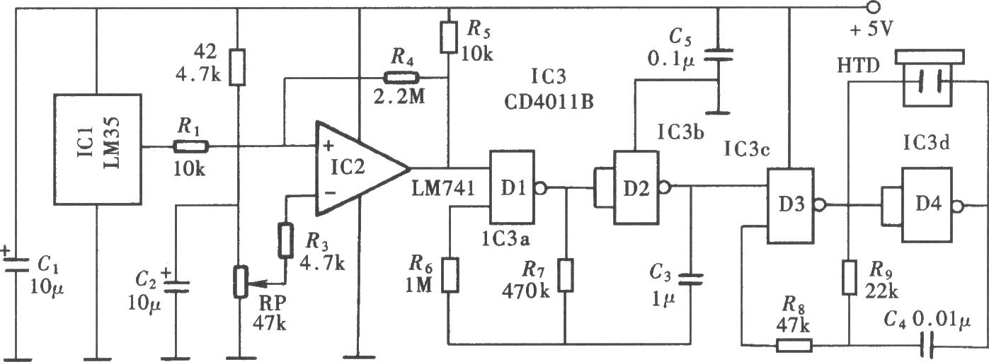 超温监测警示电路(LM35、LM741)