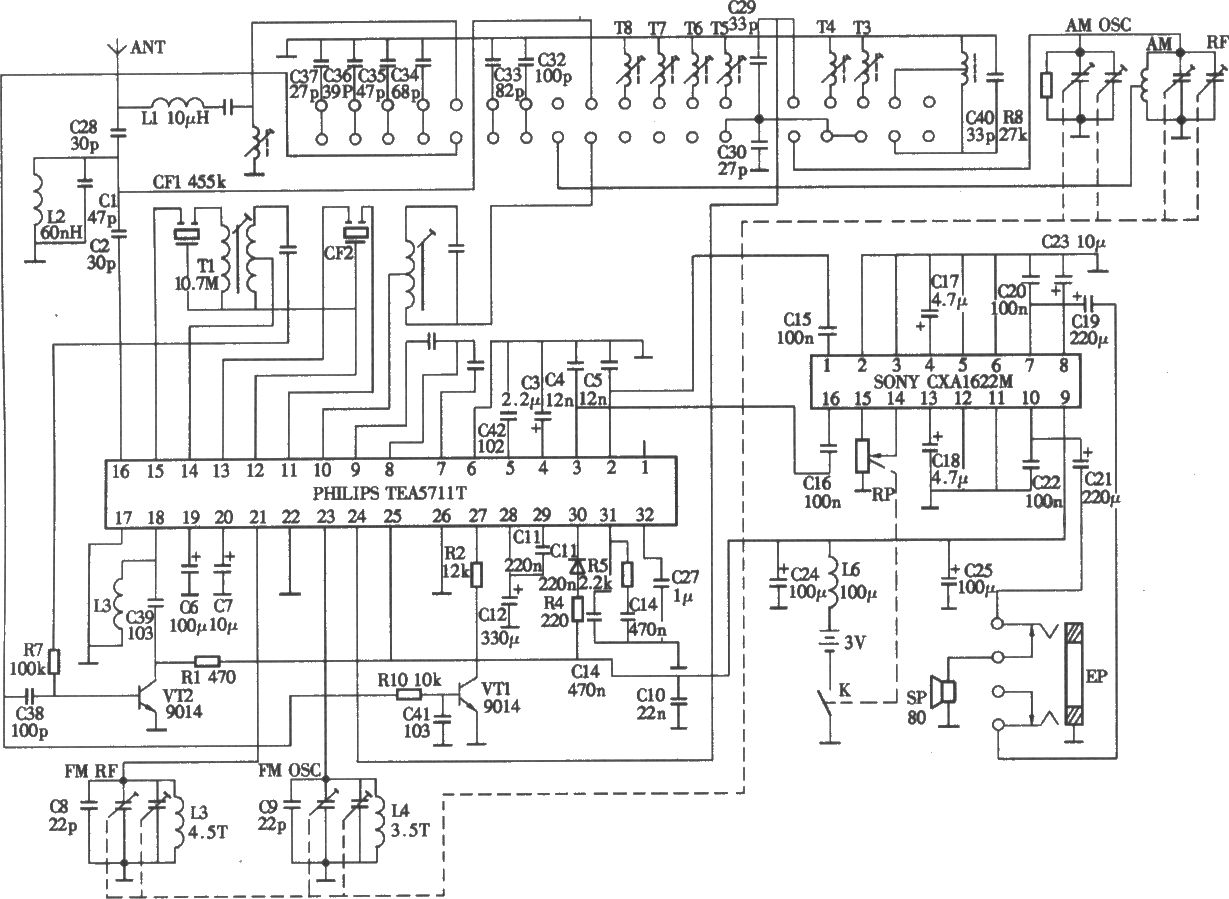 德堆R-808A犁八波段收音机电路