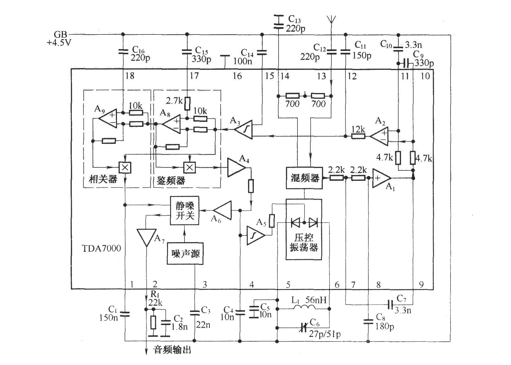 TDA7000的内电路及其组成的基本接收电路