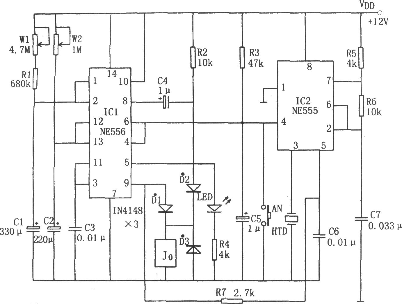 《NE555构成的家用限时报知器》相关图片 NE555构成的家用限时报知器