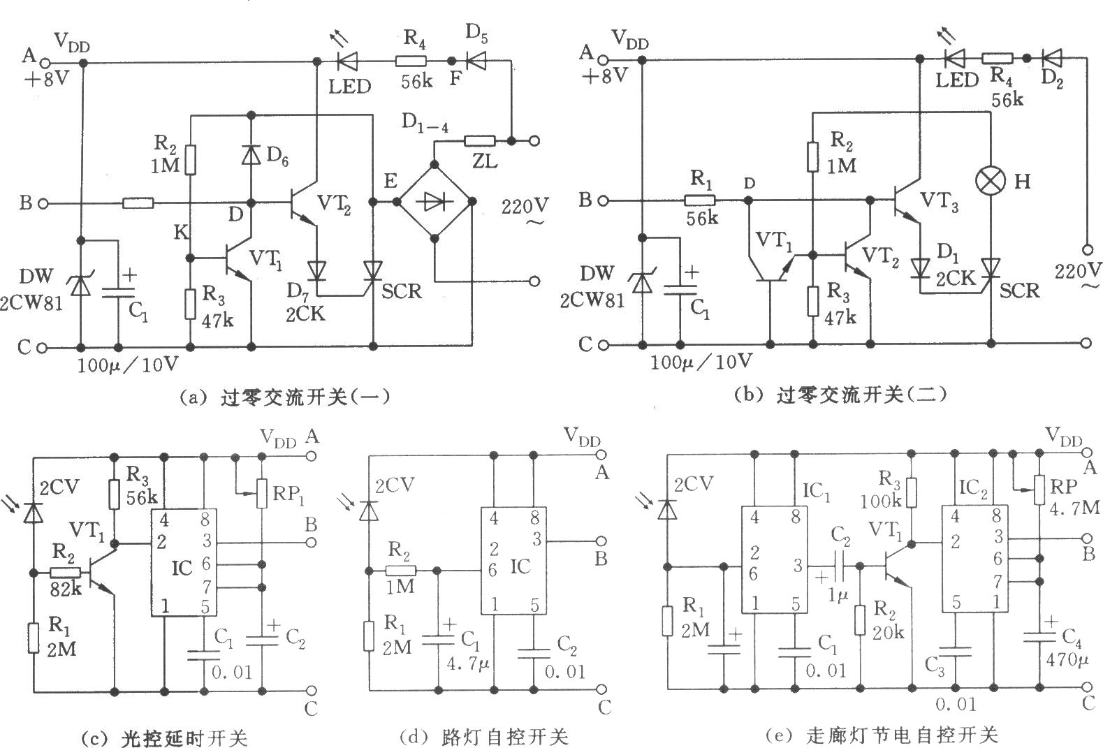 三种光控式可控硅过零开关电路