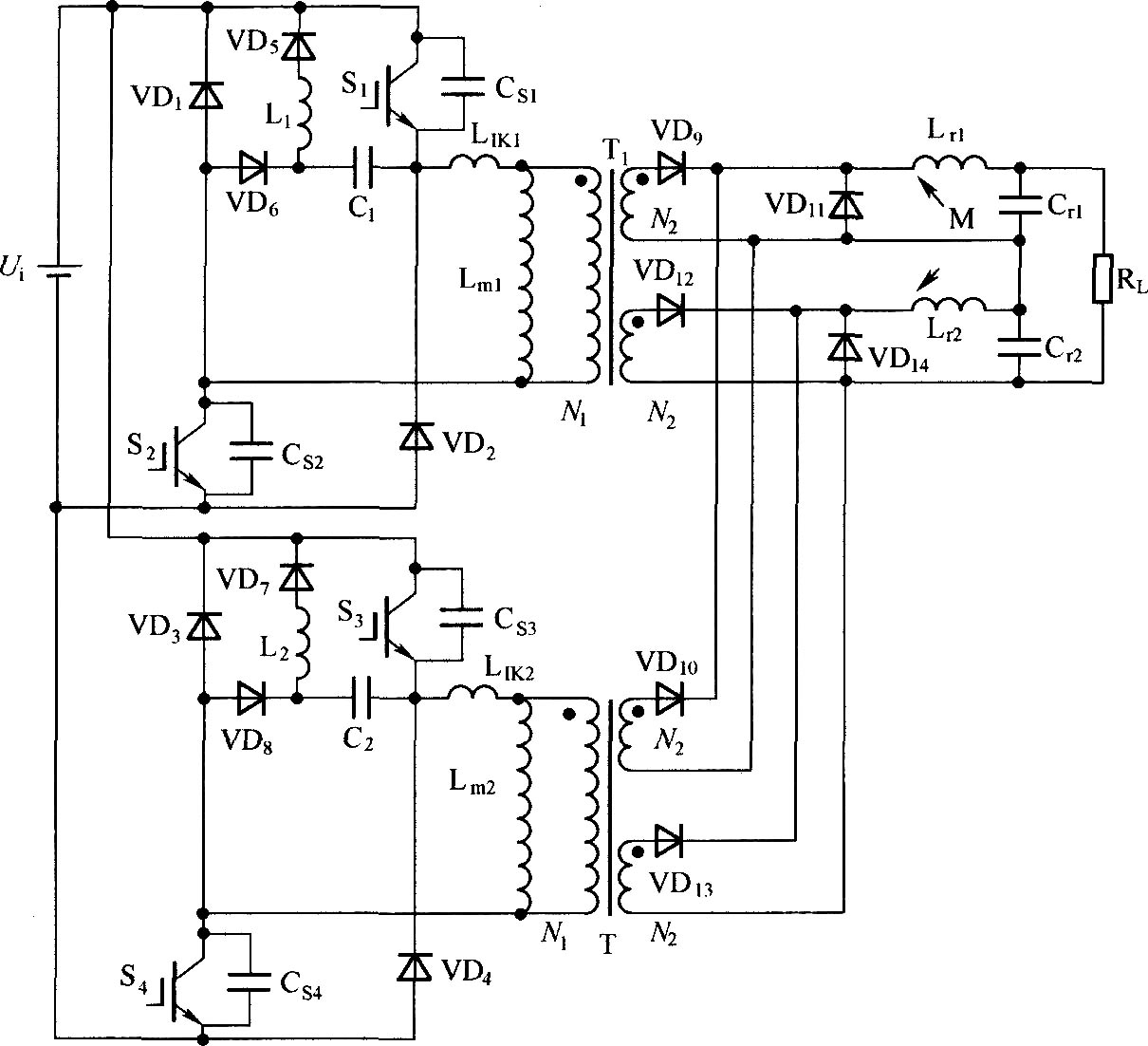 双管正激变换器电路拓扑图