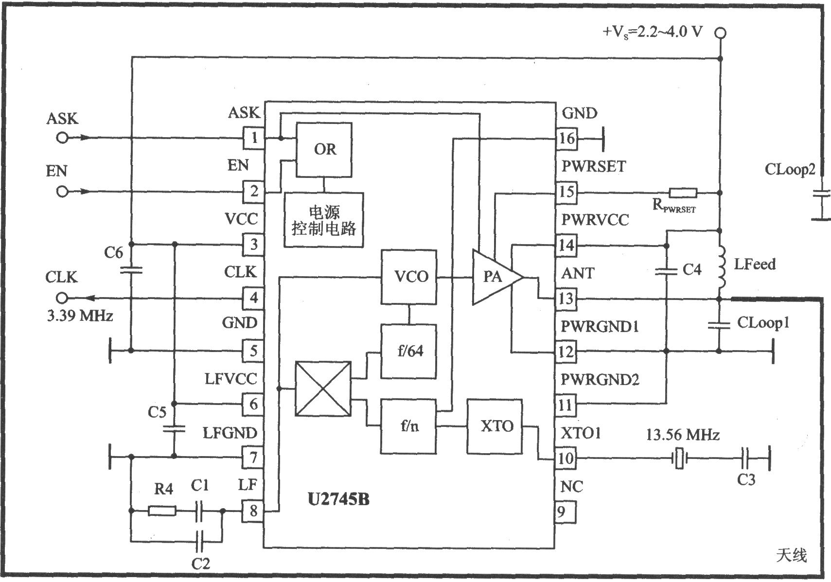 U2745B ASK 440～310 MHz发射器