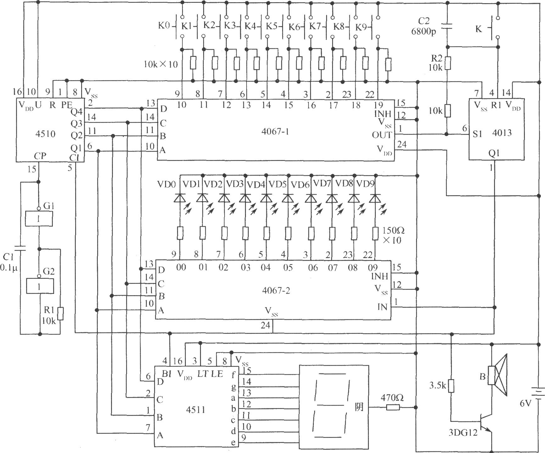 《数显病员呼叫装置电路》相关图片 数显病员呼叫装置电路
