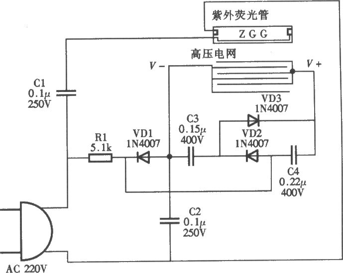 美之杰牌MWQ-A型单管灭蚊灯电路
