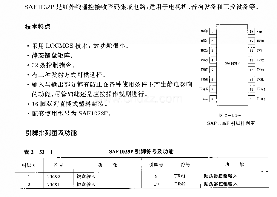 SAFl039P (电视机、音响设备和工控设备)红外线遥控接收译码电路