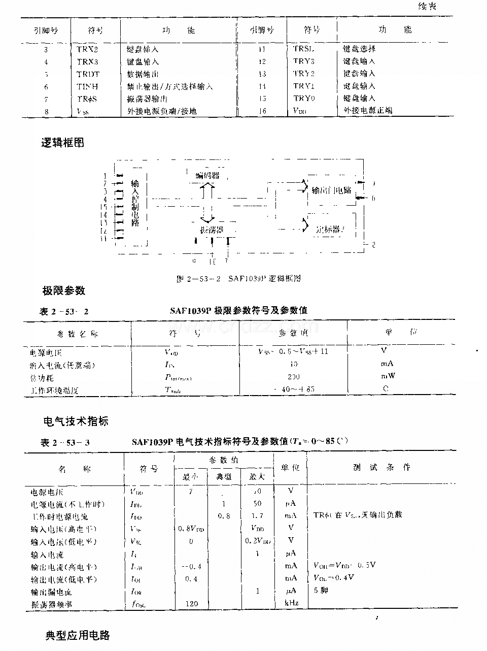 SAFl039P (电视机、音响设备和工控设备)红外线遥控接收译码电路