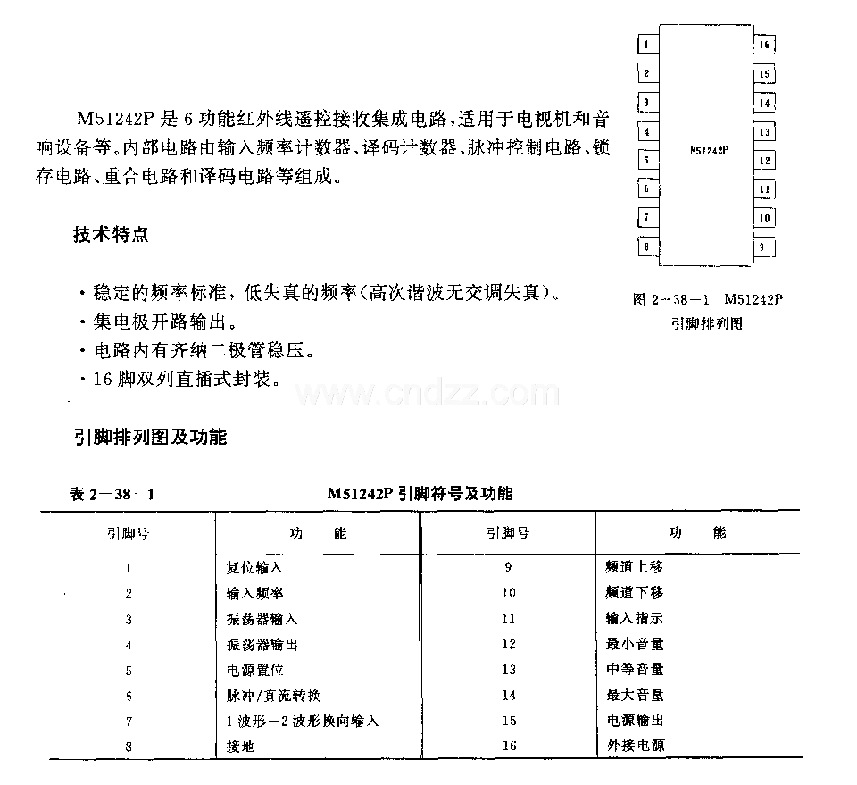 M51242P (电视机和音响设备)3功能红外线遥控接收电路