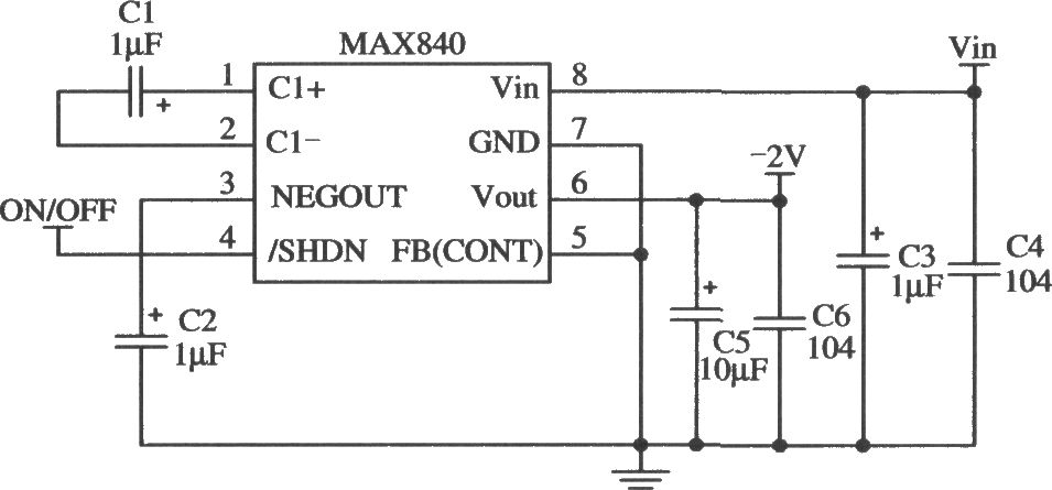 开关集成稳压器MAX840／MAX843／MAX844的典型应用电路