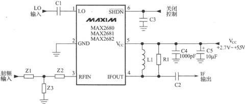 使用MAX2682的GPS接收机下变频器电路