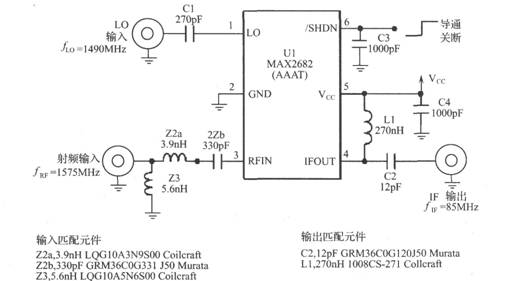 使用MAX2682的GPS接收机下变频器电路