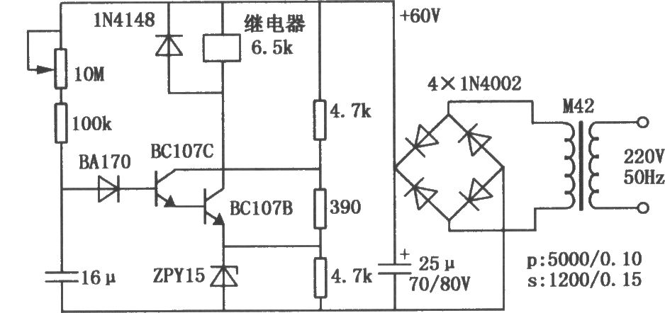 晶体管继电器延时吸合电路