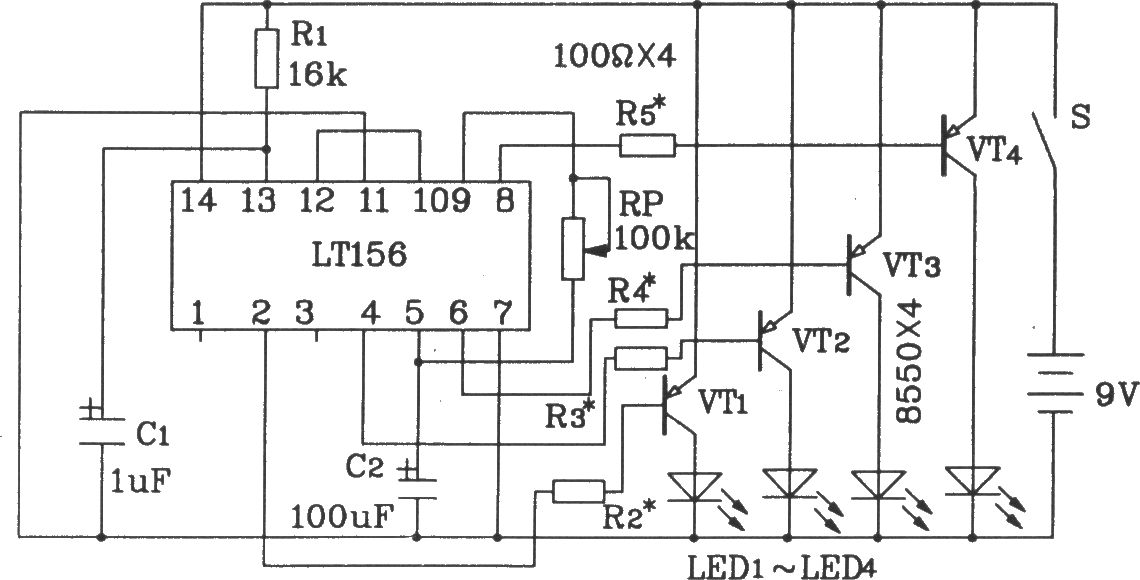 LTl56单片4路彩灯控制集成电路典型应用电路