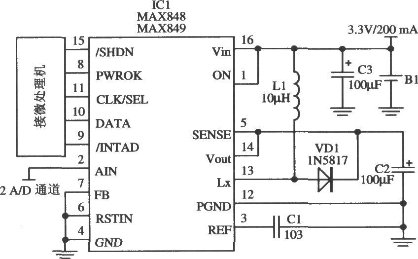 开关集成稳压器MAX848／MAX849的典型应用电路