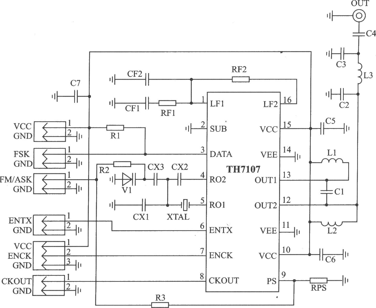 TH7107 FSK/FM/ASK 433/315 MHz发射器