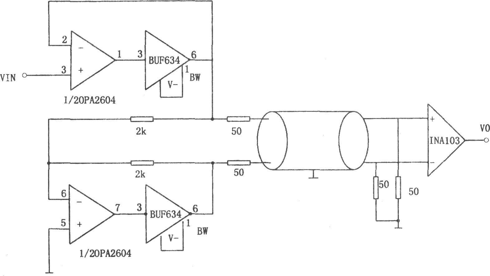 单端输入变为差动输入馈线驱动器(OPA2604、BUF634)