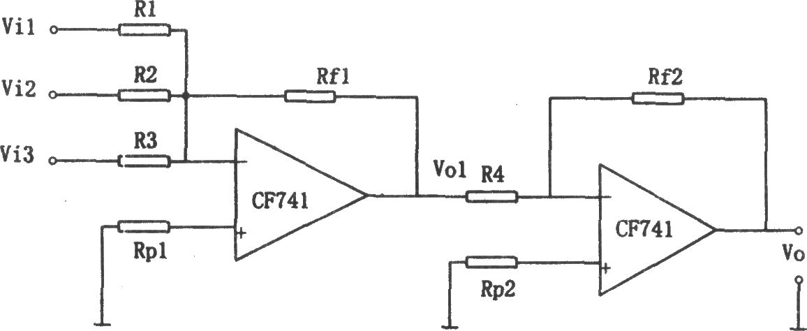 CF741构成的输入输出同相加法电路
