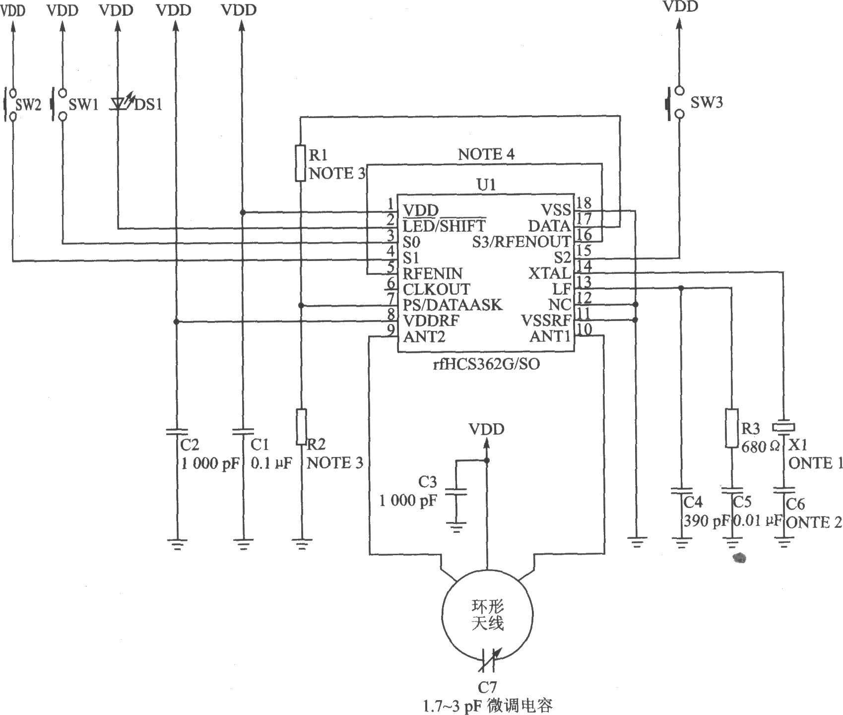 rfHCS362G/362F ASK/FSK 440～310 MHz KEELOQ跳码发射器