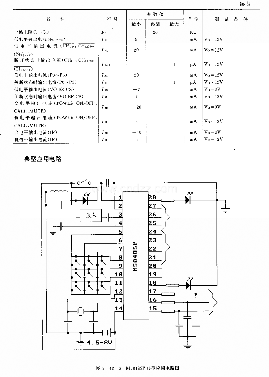 M58485P (电视机和音响设备)29功能红外线迢控接收电路
