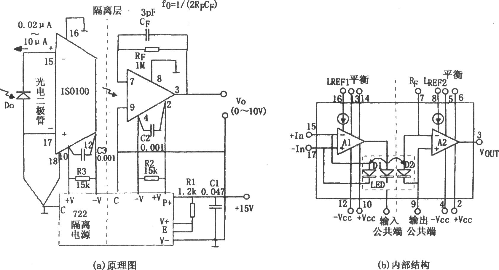 ISO100构成的光电隔离放大器