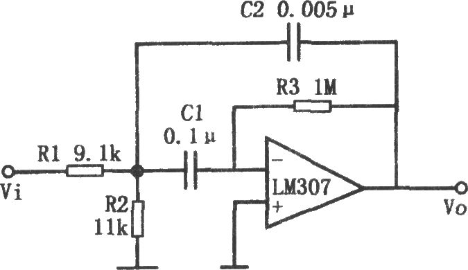 低Q值高增益带通滤波器(LM307)
