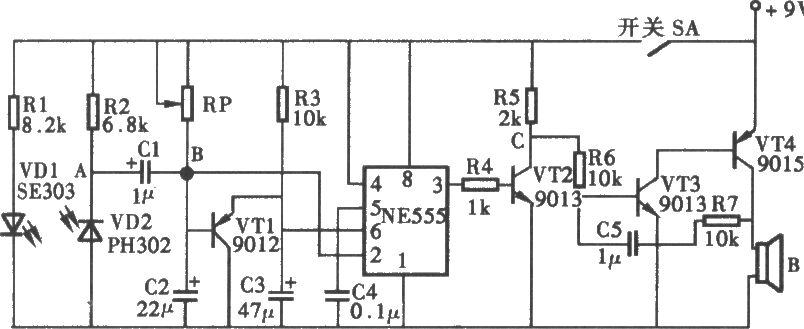 小麦播种机颗粒堵塞报警器电路