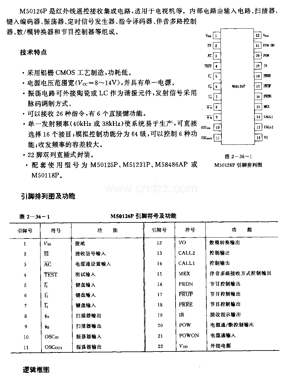 M50126P (电视机)红外线遥控接收电路