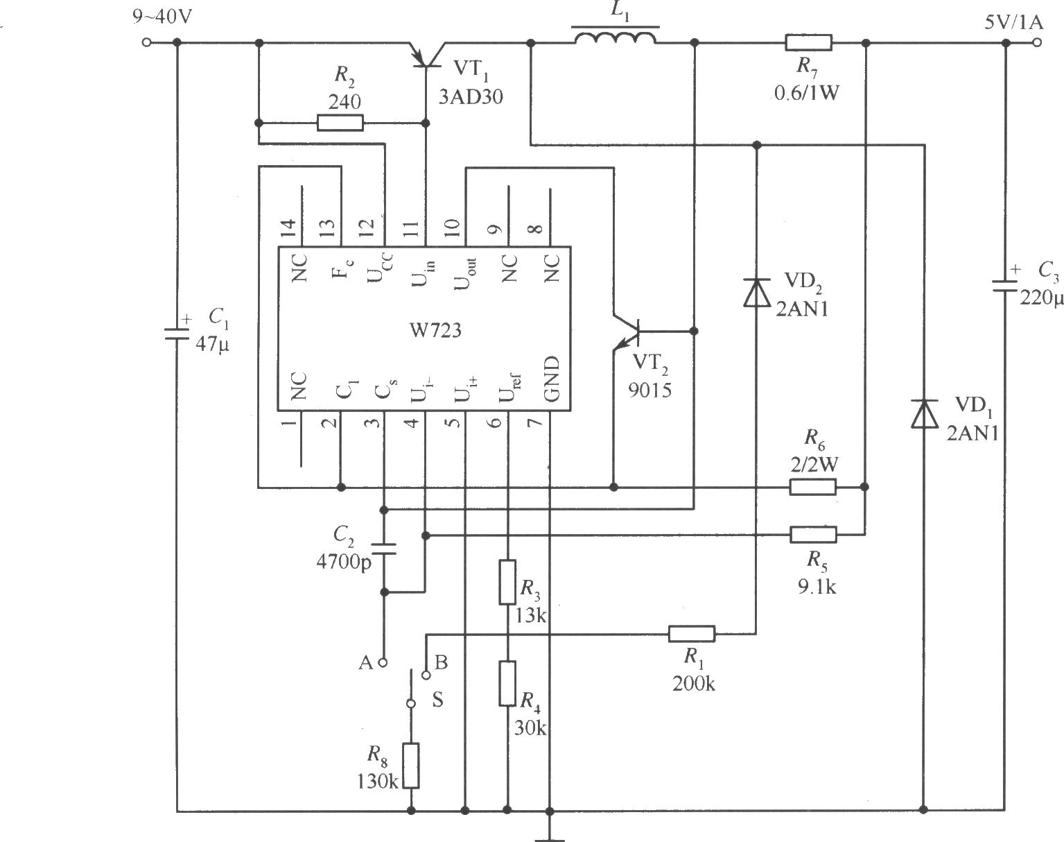 W723组成的开关稳压器应用电路