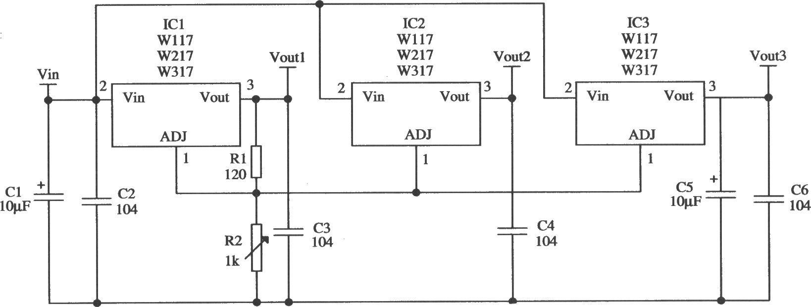 由Wll7／W217／W317构成的印制板通用电源的应用电路