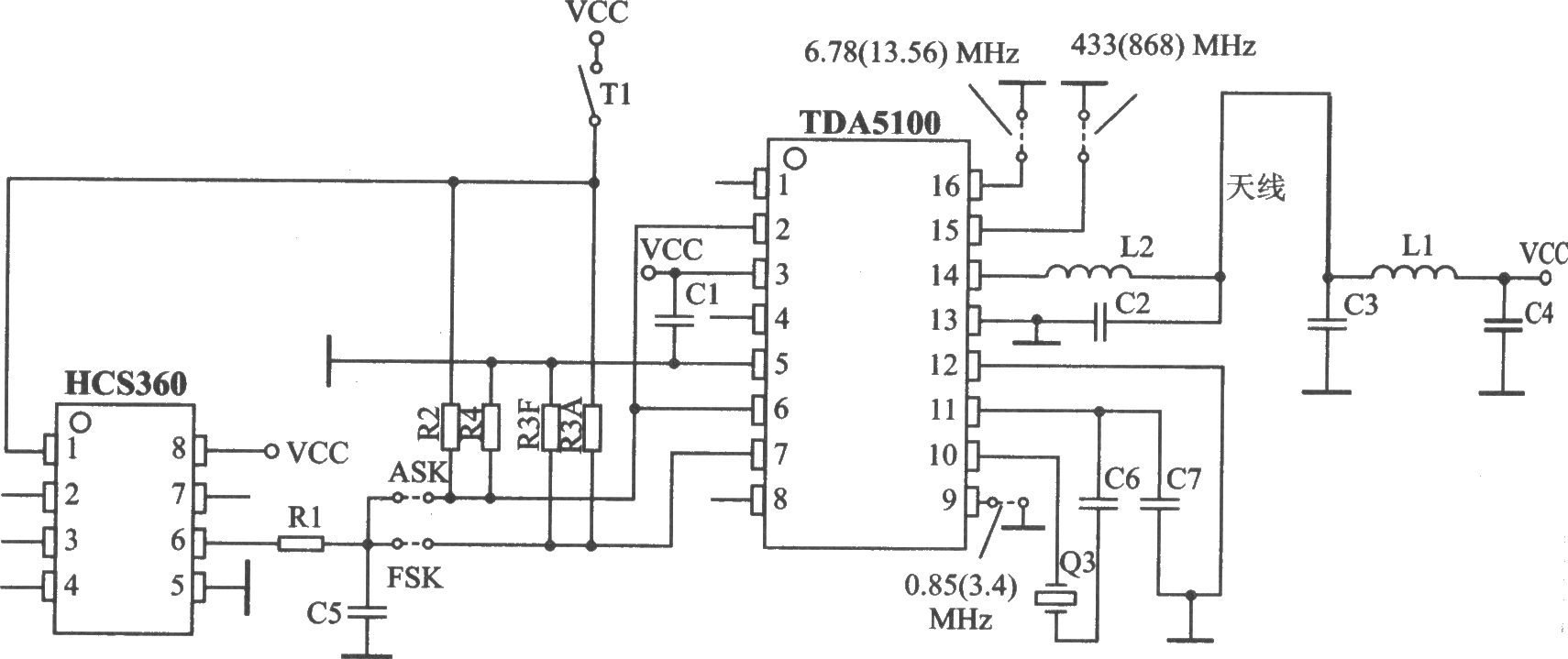 TDA5100 ASK/FSK 868/433 MHz发射器
