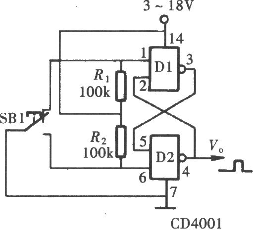 用门电路组成的防抖动开关(CD4011、CD4043)