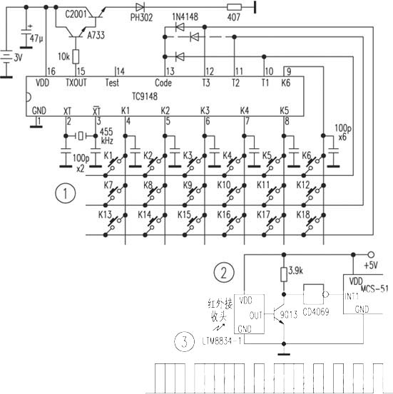 用ＴＣ９１４８遥控ＭＣＳ－５１单片机电路