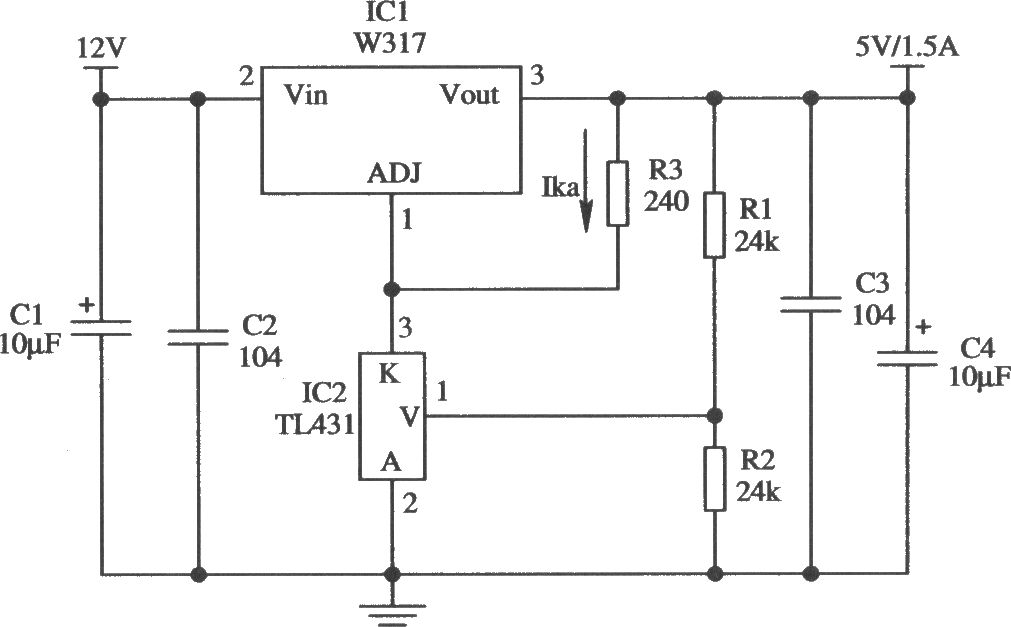 由Wll7／W217／W317构成的5V／1．5A精密稳压器的应用电路