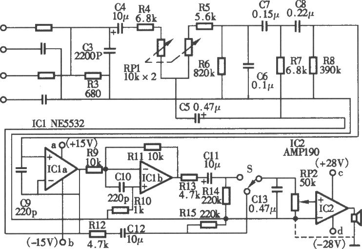 有重低音的有源音箱电路