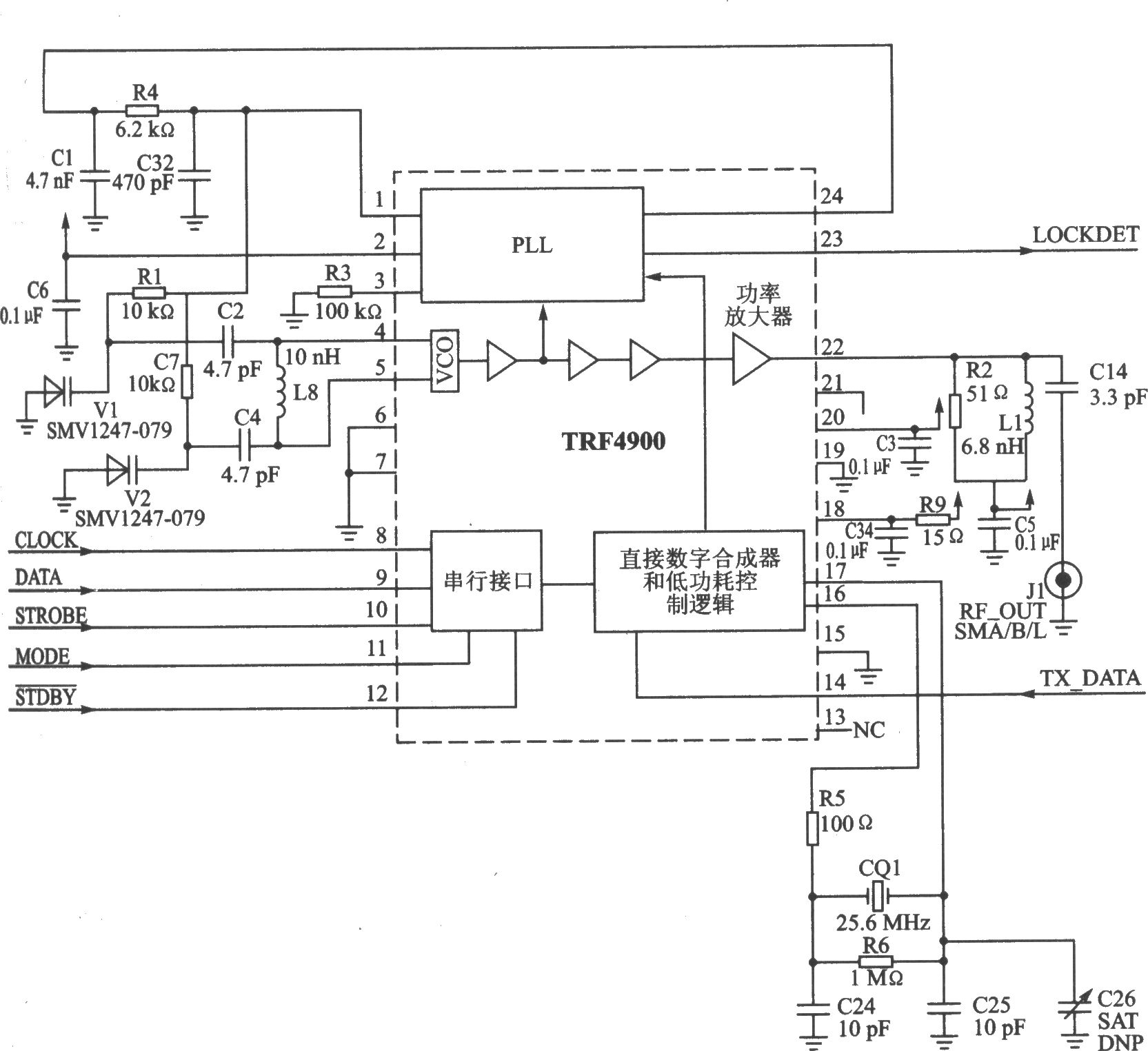 TRF4900 FM/FSK 915/868 MHz发射器