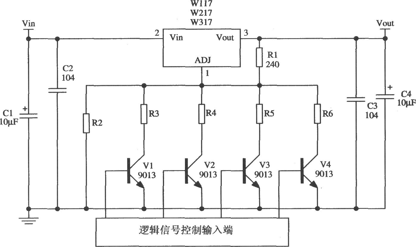 由Wll7／W217／W317构成的可进行数字选择输出电压的稳压器应用电