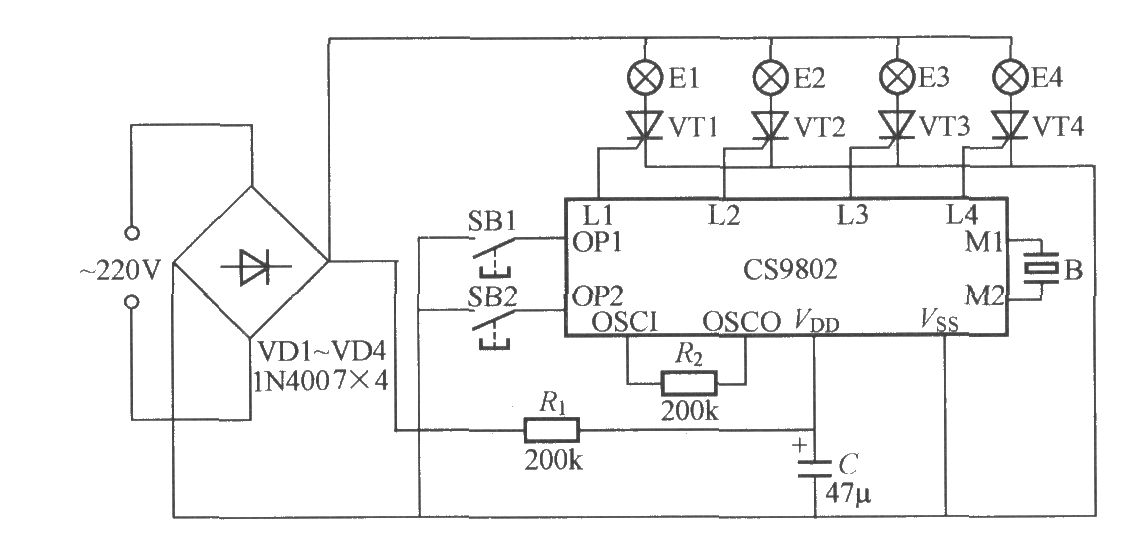 带音乐的四路闪烁灯串电路(CS9802)