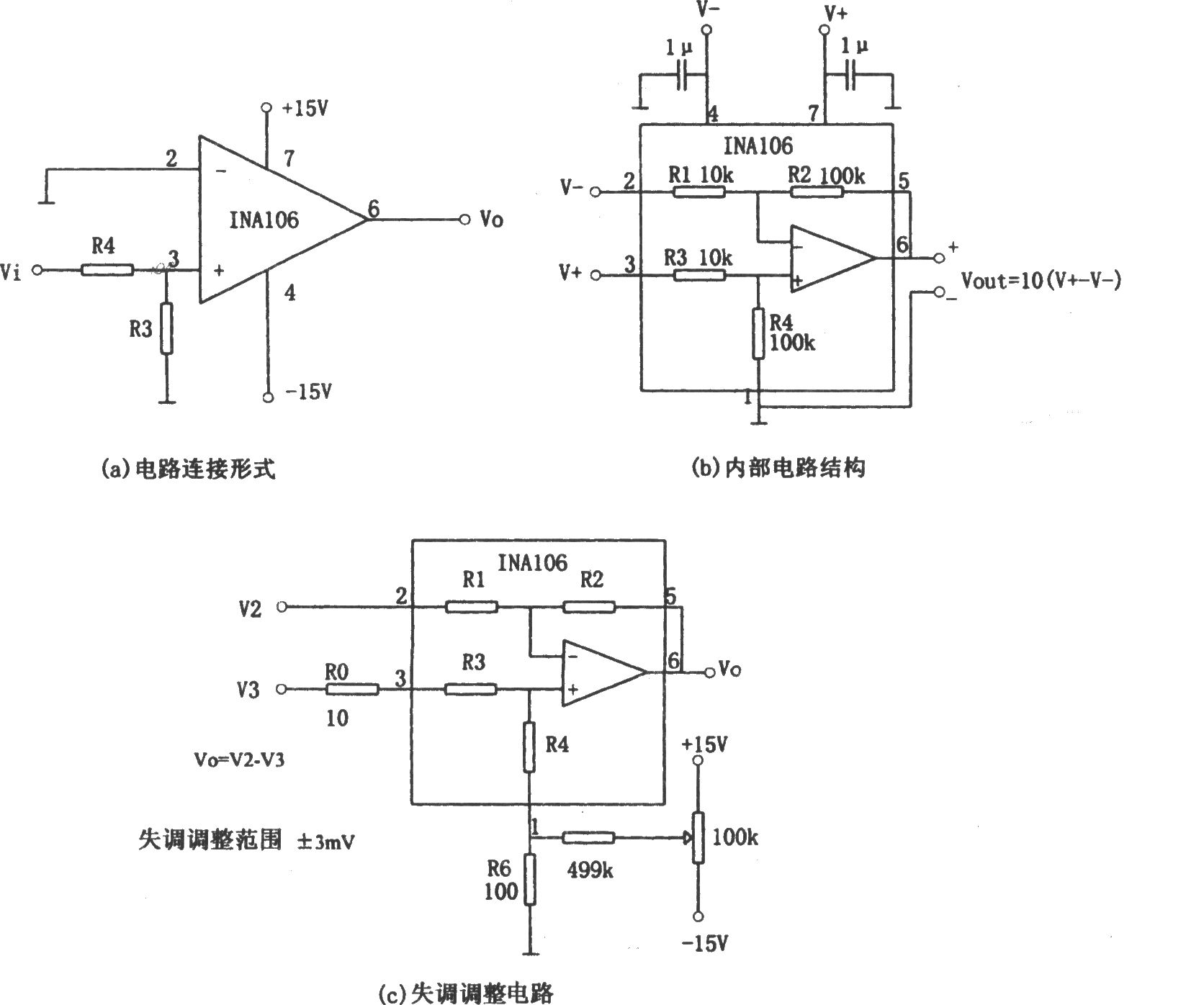 输入信号可达±100V电压跟随器(INA106)