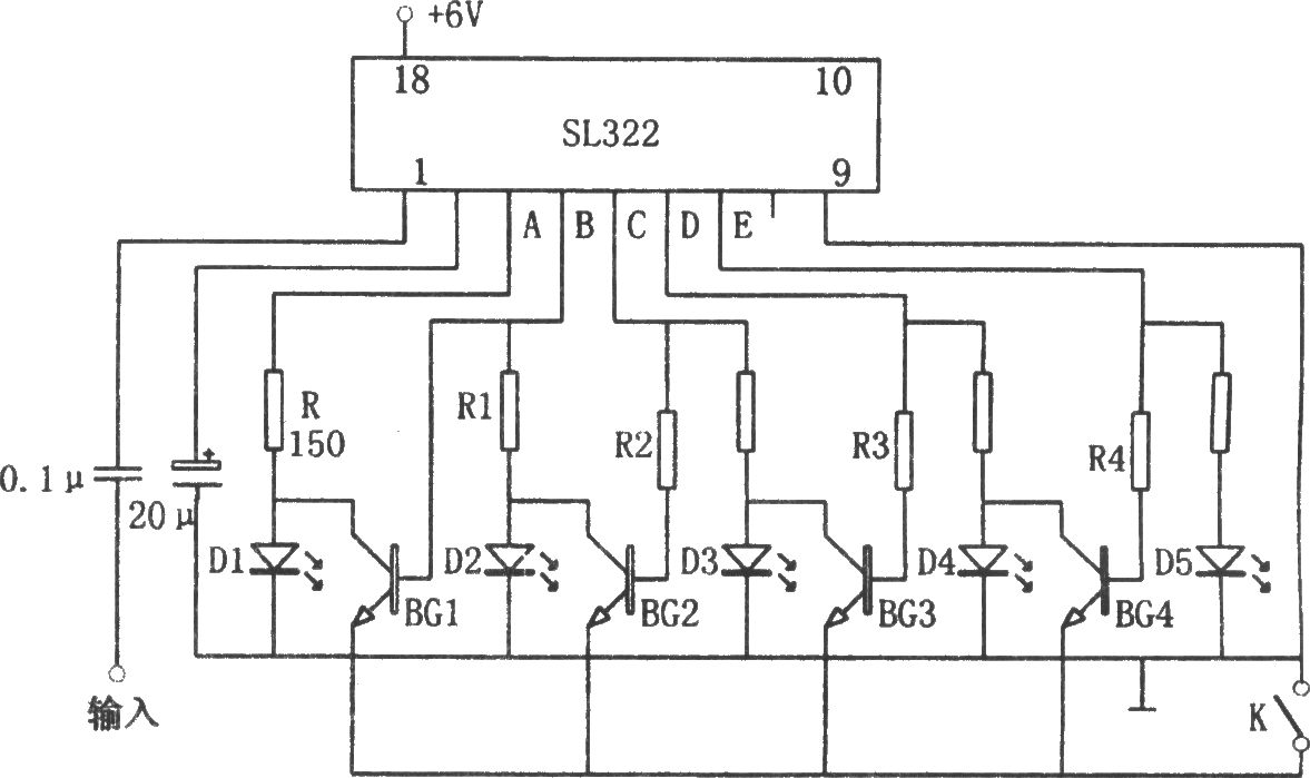 SL322构成的可伸缩、光点显示的电平指示器