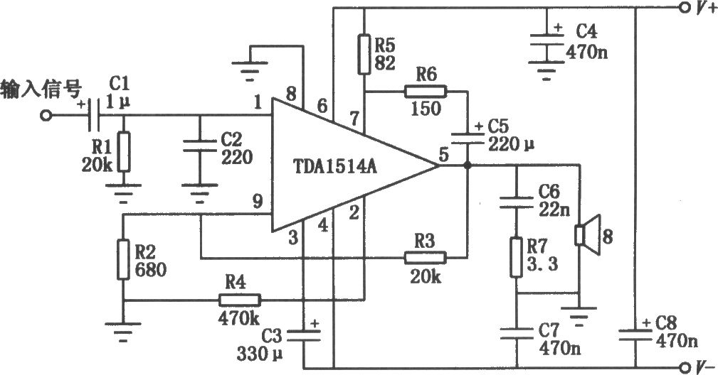TDA1514A组成的50W高保真音频集成功放电路